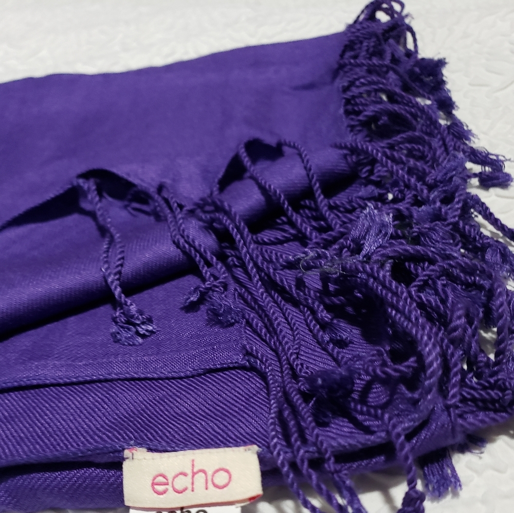 ECHO Deep Purple Rayon Large Scarf with Fringe. - Picture 11 of 14